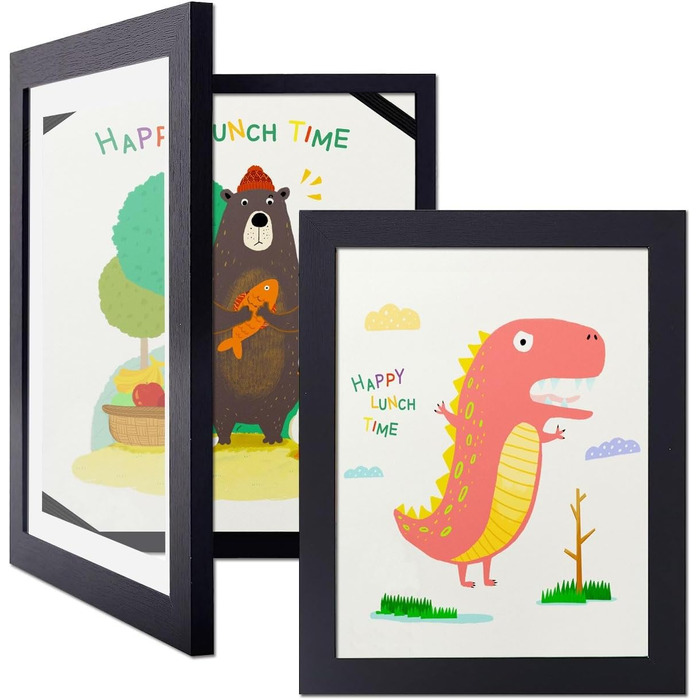 Рамки для фотографій A4, 2 шт. - Чорні, для дитячих малюнків, школи, дому, офісу
