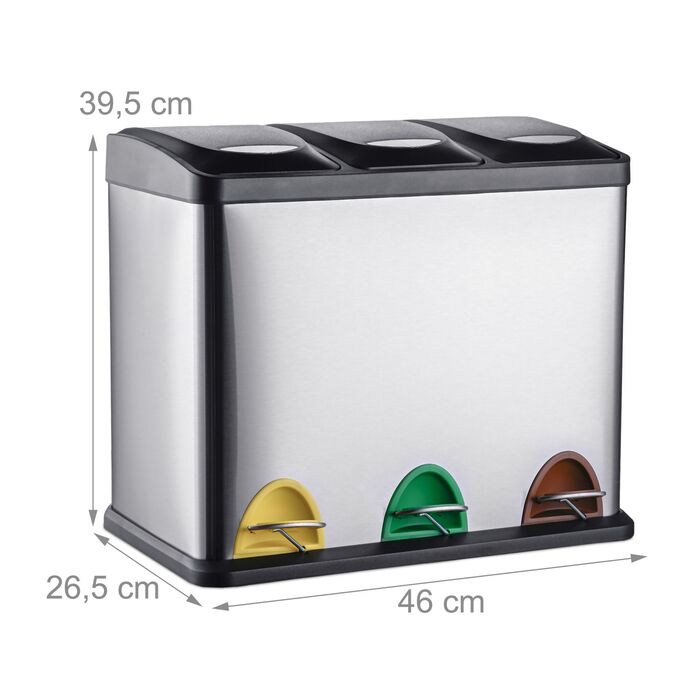 Відро для сміття Relaxdays на кухню, 3 відра по 8 л