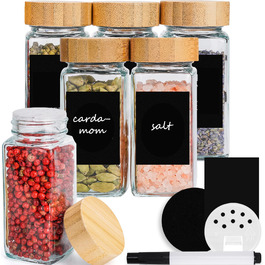 Набір баночок для спецій з дозатором [24 x 120 мл] з 303 етикетками | Набір баночок для спецій з бамбуковими кришками, органайзер для спецій, 24 шт.