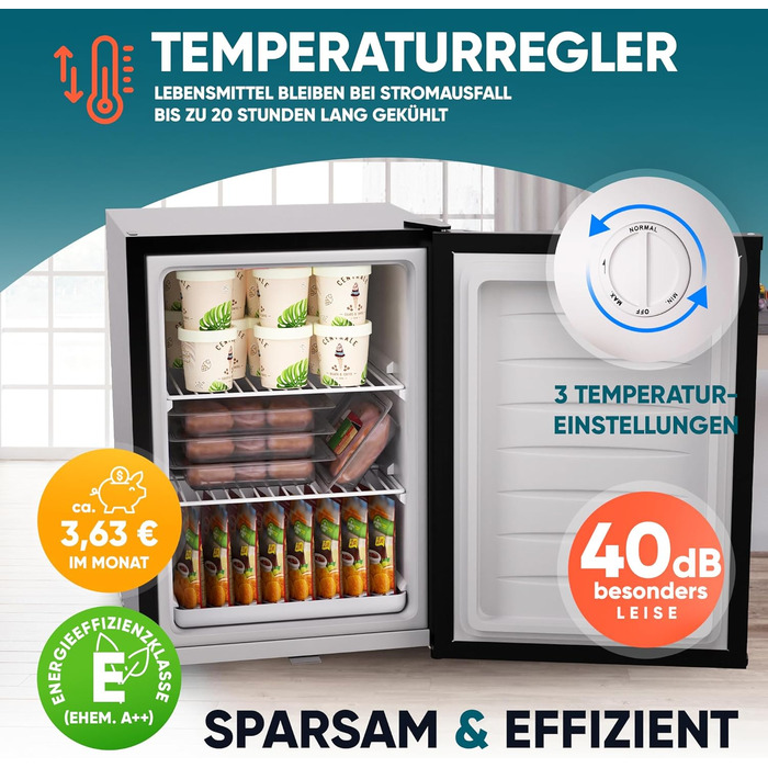 Міні-морозильна камера Stillstern 42L -18°C, з підносом для льоду, замком, змінним напрямком відкривання дверцят, 4-зірковий морозильник для кемпінгу/офісу, чорний