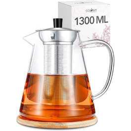 Скляний чайник з сітчастою вставкою з нержавіючої сталі об'ємом 1,3 л-з підставкою-Термостійкий-довго зберігає тепло - можна мити в посудомийній машині