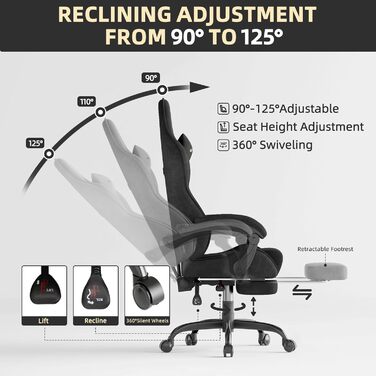Ігровий крісло Ferghana Ergonomisch, чорний - з підголівником та поперековою подушкою