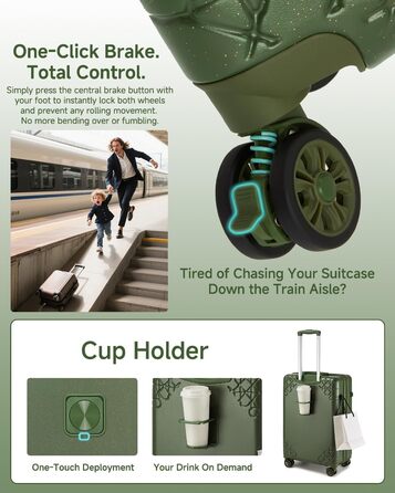 Набір валіз Sea Choice: 3 валізи з жорстким корпусом, розширювані, на 4 колесах, легкі, з TSA замком (зелений, ручна поклажа 20 дюймів)