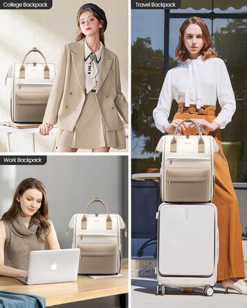 Сумка-рюкзак LOVEVOOK для жінок, велика, 17.3 дюйми, для ноутбука, роботи, подорожей, школи, університету, офісу, водовідштовхувальний, бежевий