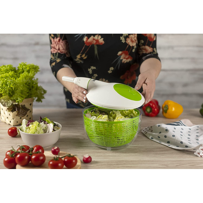 Вращатель для салату білий / зелений - з кнопкою зупинки на кришці (21 см)