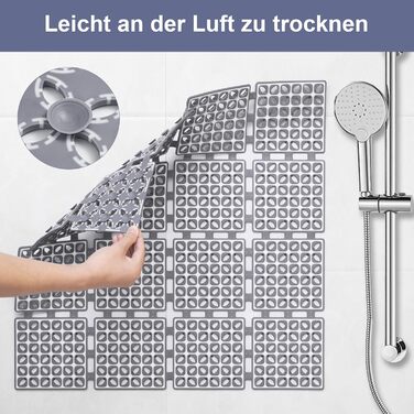 Нековзний килимок для душу XIYUNTE 60x60 см, стійкий до цвілі, можна прати в пральній машині, не містить BPA та латексу, сірий