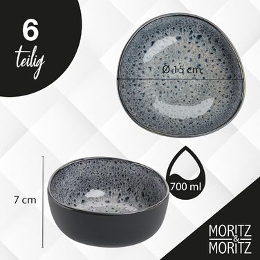 Набір органічних мюслі-мисок Moritz & Moritz (6 шт.), сірий колір, кераміка, 500 мл, сучасний дизайн, стійкий до миття в посудомийній машині
