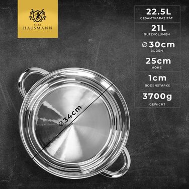 Нержавіюча каструля Karl Hausmann 6L з кришкою (діаметр 26 см) - для всіх типів плит, включаючи індукційні