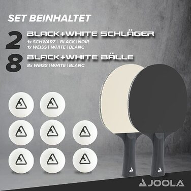 Набір для настільного тенісу Joola 54817 COLORATO, що складається з 2 ракеток для настільного тенісу і 8 м'ячів для настільного тенісу, ідеально підходить для сімейного відпочинку і занять спортом, чорний і білий, один розмір підходить всім