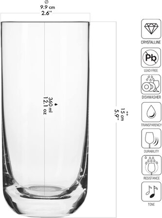 Келихи для напоїв KROSNO з довгим келихом для води / набір з 6 / 360 мл / Колекція Glamour / ідеально підходить для дому, ресторанів