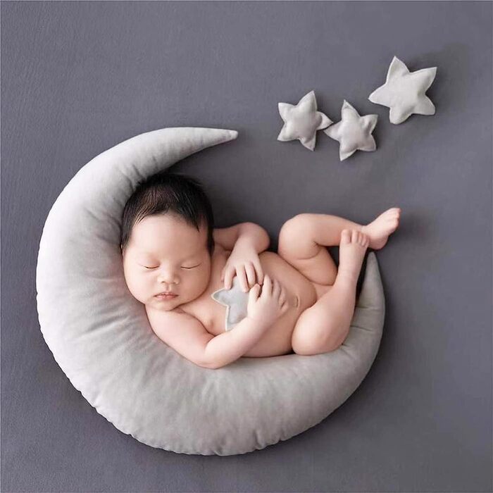 Подушка для позування новонароджених, підставка для фотозйомки для маленьких дівчаток, подушка для позування у вигляді півмісяця і зірки, позиціонер для фотосесії, подушка для позування сірого кольору