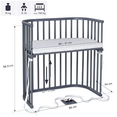 Спальне місце babybay Boxspring з масиву бука / дитяче ліжко плавно регульоване та екологічно чисте / дитяче ліжко, яке росте разом з дитиною (пофарбоване в шиферно-сірий колір) грифельно-сіре лаковане дитяче ліжко Односпальне