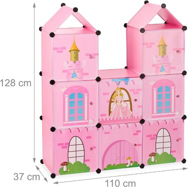 Дитяча кімната Relaxdays без болтів, замок принцеси, пластик, шафа з дверцятами своїми руками, HWD 128 x 110 x 37 см, рожевий одномісний