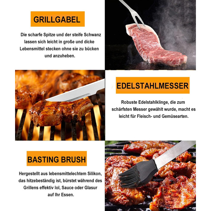 Набір гриль-посуду з нержавіючої сталі, 20 предметів. Ідеальний подарунок для чоловіків, для барбекю, пікніків та кемпінгу.