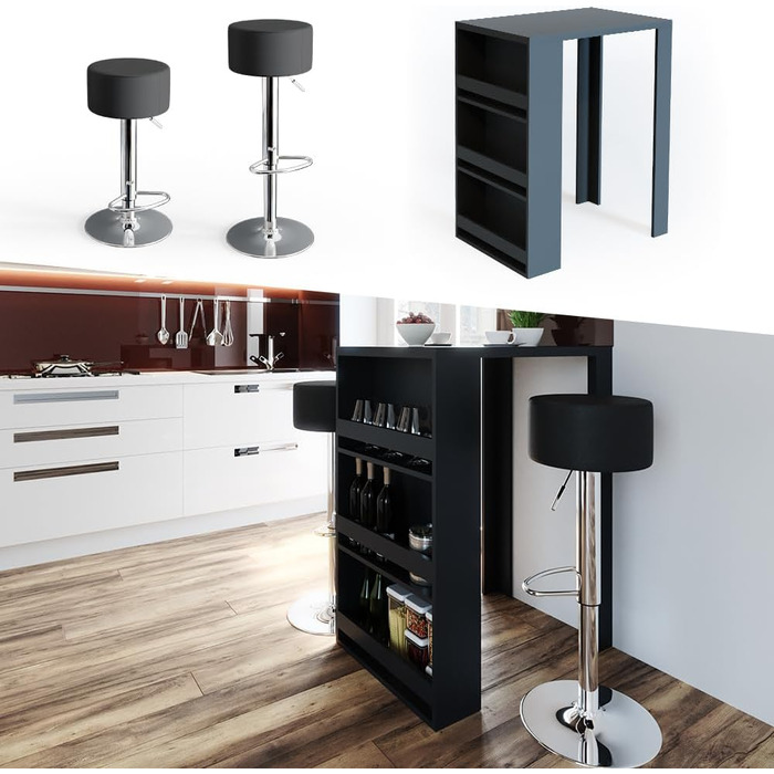 Набір барного столика та табуреток Vicco Bartisch-Set, білий/антрацит, 80 x 57 см (2 табуретки)