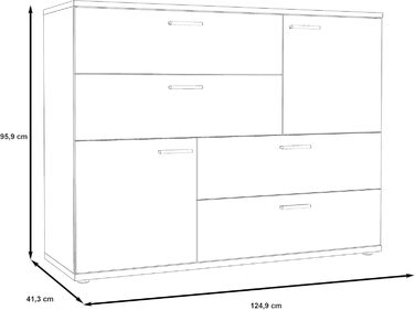 Комод FORTE Skive, 2 дверцята, 4 шухляди, дуб пісок/білий, 124,9x41,3x95,9 см