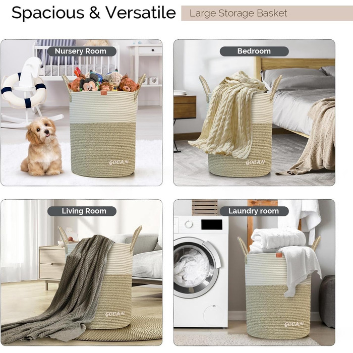 Великий міцний кошик для білизни з плетеного матеріалу сірого/бежевого кольору (D38H50cm)