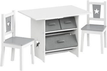Дитячий набір меблів WOLTU: стіл та 2 стільці з ящиками для зберігання, дерев'яний, сіро-білий