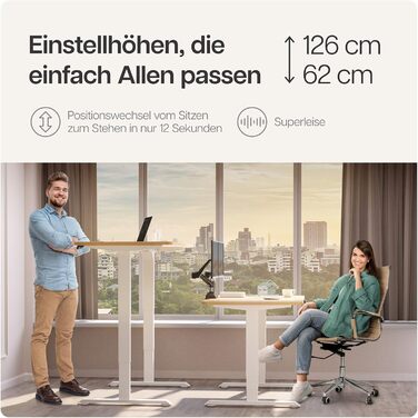 Регульований стіл Desktronic з підйомним механізмом - електричний, з сенсорним керуванням, білий. Висока вантажопідйомність.