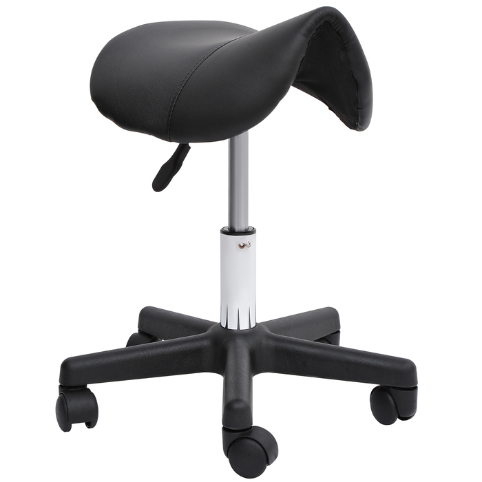 HOMCOM Swivel Stool Регульований по висоті поворотний табурет з коліщатками, поворотне салонне крісло зі штучної шкіри чорного кольору, ідеально підходить для перукарень та офісів