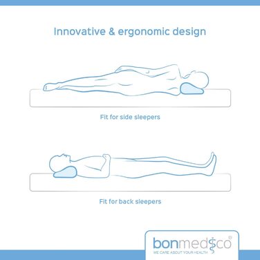 Ергономічна подушка для шиї Bonmedico - подушка для сну з піни з ефектом пам'яті з чохлом, який можна прати