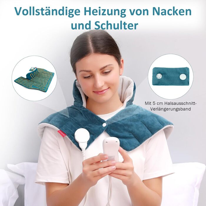 Електричний гріючий накидка Comfytemp для шиї та плечей з 9 рівнями нагріву, таймером до 9 годин, вагою 1 кг, 56x48 см, Navy Blue (темно-синій), пральна