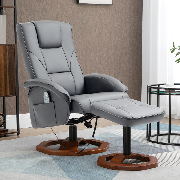 Масажне крісло HOMCOM Recliner з табуреткою Телевізор Функція відкидання на 360° з бічною кишенею Штучна шкіра 73 x 83 x 106см Темно-сірий | Аосом