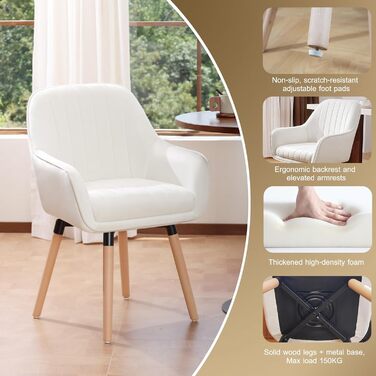 Крісла для обідньої зони ELUCHANG (2 шт.), поворотні на 360°, м'яке сидіння 10 см, високі підлокітники, кремово-білий велюр, до 150 кг, для спальні, кухні, вітальні