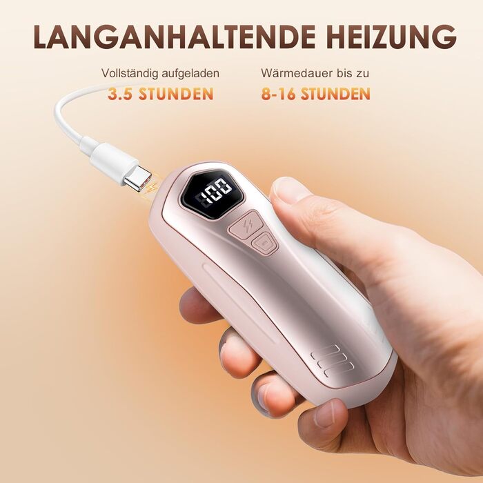 Електричні грілки для рук 2 шт. з акумулятором 6000mAh, 5 режимів нагріву, USB, для кемпінгу, подарунок для жінок та чоловіків (Рожевий)