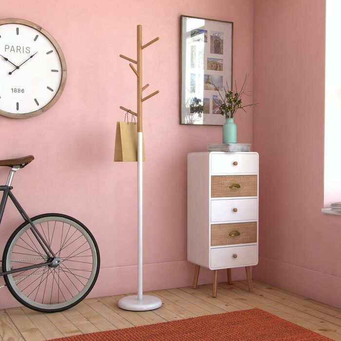 Вішалка для одягу Versa Malmö мінімалістична, з 9 гачками, 171 x 28 x 28 см, метал та дерево, колір білий