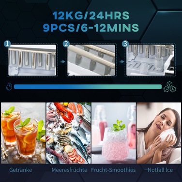 Машина для приготування льоду HOMCOM, диспенсер для льоду, Ice-Maker, продуктивність 12 кг/день, 9 кубиків/6-12 хвилин, сріблястого кольору