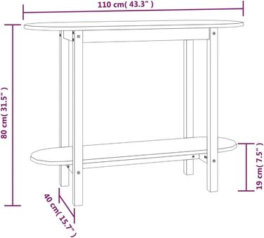Консольний стіл Homgoday з 1 полицею, дерев'яний стіл, журнальний столик, стіл для передпокою, 110x40x80 см, масив сосни, білий
