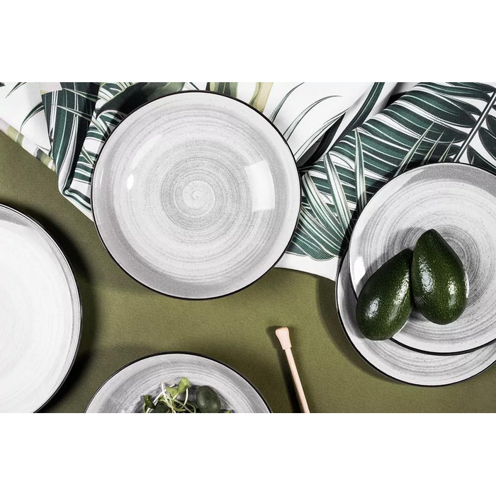 Набір з 6 тарілок, кераміка, 26 см, сірий/світло-сірий, можна мити в посудомийній машині та в мікрохвильовій печі