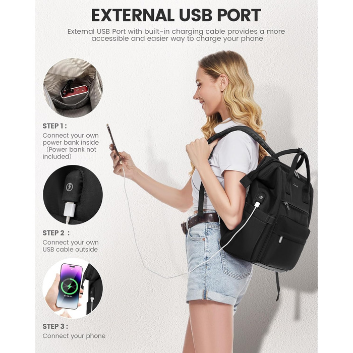 Сумка-рюкзак LOVEVOOK для жінок, для ноутбука, подорожей, роботи, школи, університету. Містка, водонепроникна, елегантна, бежева (15,6 дюймів)