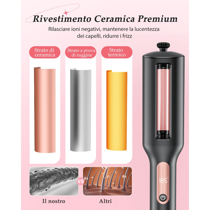 4-в-1 Випрямляч та завивачка для волосся - 22/25/32/38 мм, для створення хвиль, 4 температури (140-210°C), 3 насадки, чорний, Rose