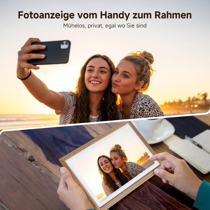 Ролеї Smart Frame WiFi 1010: Цифровий фоторушій з Wi-Fi, 10.1 дюйма, IPS сенсорний екран, 32GB, дерево (дуб)