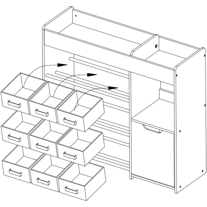 Дитяча полиця для іграшок HOCSOK з 9 ящиками, органайзер для іграшок, великий об'єм зберігання, книжкова полиця для дитячої кімнати, дерево, білий, 90 x 80 x 29,5 см