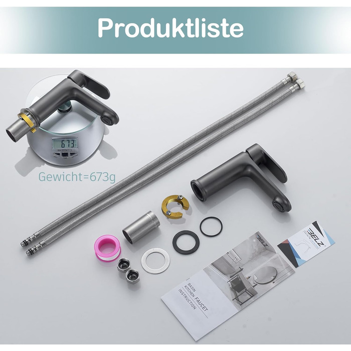 Набір змішувачів для ванної кімнати Belz, латунь, однозахватний, для мийки, сірий, темно-сірий