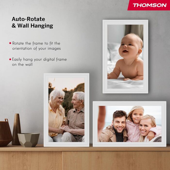 Рамка для фото Thomson Fotorahmen 15 дюймів біла – FHD IPS сенсорний екран, 32 GB, Wi-Fi, поворот, підтримка iOS/Android