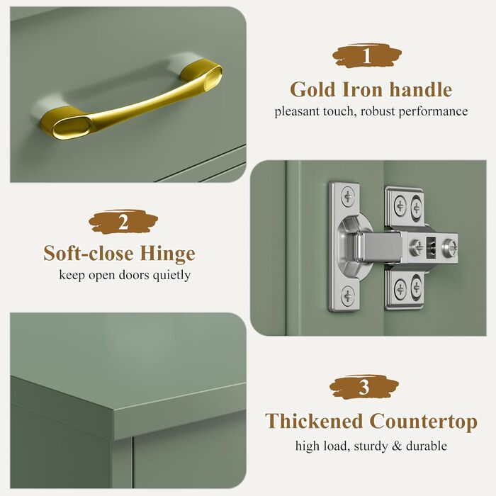 Sideboard HOCSOK 140 см: буфет з 3 ящиками, 4 дверцятами та 2 регульованими полицями, для кухні, вітальні, передпокою, білий & коричневий (зелений)