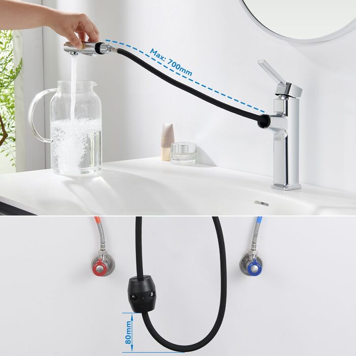 Змішувач для ванної кімнати з висувною лійкою, хром, однорідний, для холодної та гарячої води