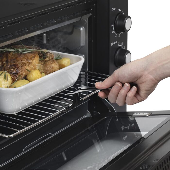 Міні-піч H.Koenig FO42, 42 л, 230°C, 5 режимів, таймер 90 хв, конвекція, гриль, з щипцями, крихтозбірник, поворотний насадка, 2000W