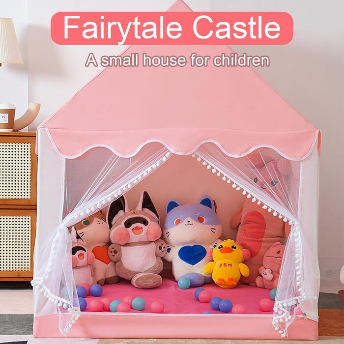 Дитячий намет-ліжко з ліхтариками та прапорцями, рожевий. Ідеально для гри вдома, для хлопчиків та дівчаток. Розміри: 47x40x51 см