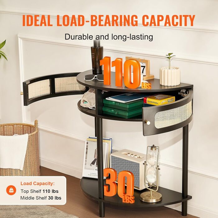 Консольний столик VEVOR з ротангу з натуральним ротанговим фасадом, 2 висувні ящики, чорний | для вітальні, робочого кабінету, передпокою