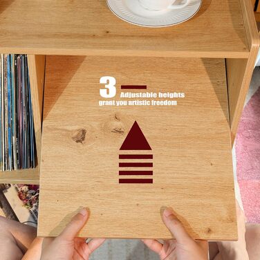 Підставка для програвача з місцем для зберігання вінілових платівок, до 136 кг, велика стільниця для альбомів, з тримачем, дерев'яна підставка для вінілу (Nature)