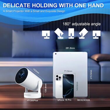 Портативний міні-проектор 4K з Wi-Fi 2.4/5G, Android 11, Full HD 1080P, HDMI, для телефону/ПК/ноутбука/Stick, зовнішній динамік (HY300Plus)