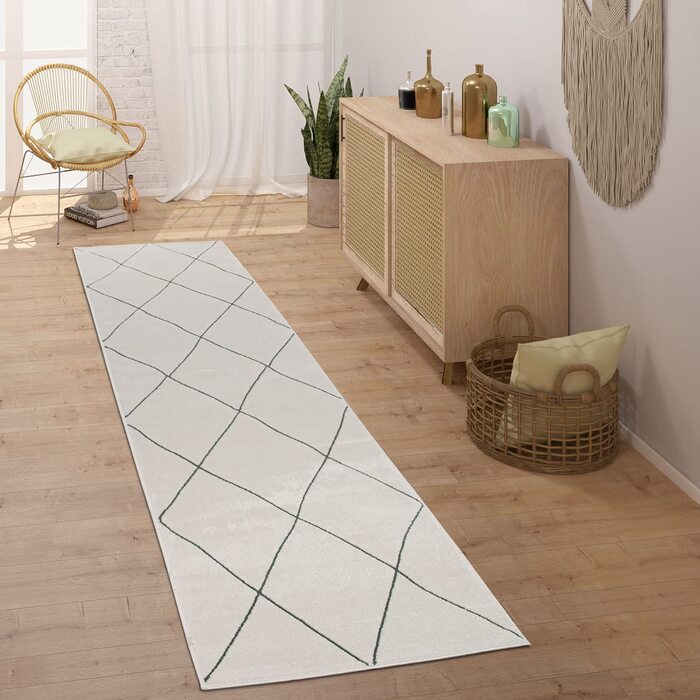 Домашній килим Paco з коротким ворсом для передпокою, спальні, Сучасний скандинавський ромбовидний візерунок, розмір колір (60x100 см, білий 3)