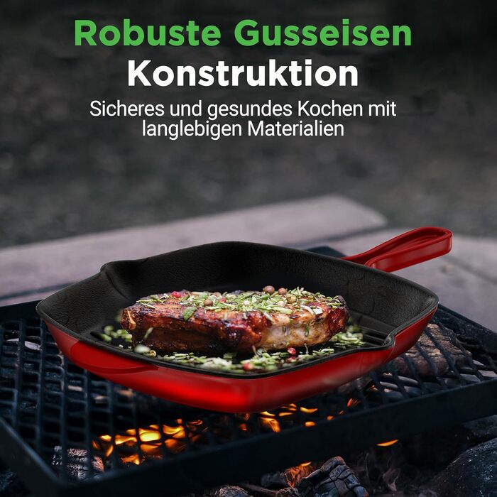 Сковорода-гриль NutriChef 30x43 см з чавуну з антипригарним покриттям, для стейків, з насадками для збору жиру, ідеальна для хрусткої обсмажки