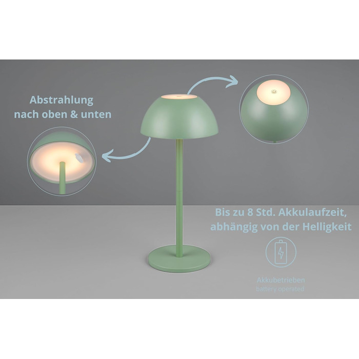 Бездротова настільна лампа Robert, LED, настільна лампа, нічник, регулювання яскравості, USB зарядка, 30 см, Pistaziengrün