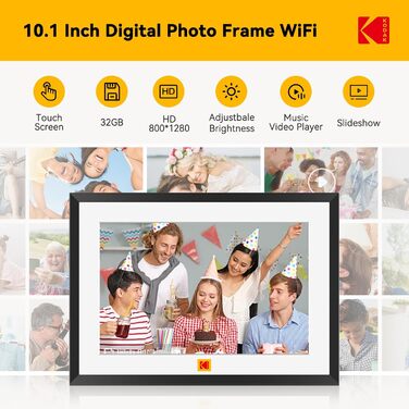 Цифровий фоторамка Kodak WiFi 10,1 дюйма, вбудована пам'ять 32 ГБ, сенсорний екран 1280x800, акумулятор 4000 мАг (чорний)